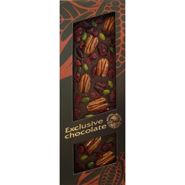 Exclusive chocolate pekanové ořechy, brusinky, pistácie hořká