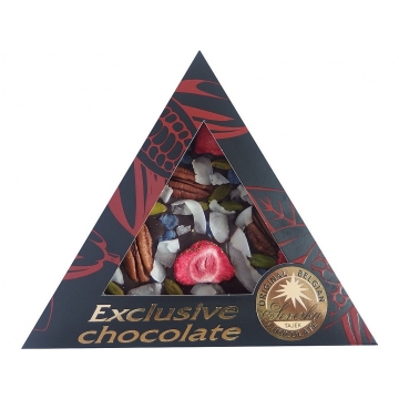 Exclusive chocolate mléčná s pekanovými ořechy, pistáciemi, jahodami, šeříkem a kokosem 50g